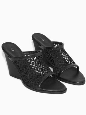 NIB COS Mesh Net and Leather Wedge Heel Mules
